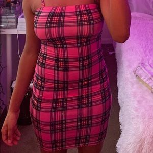 Plaid Bodycon Dress Pink